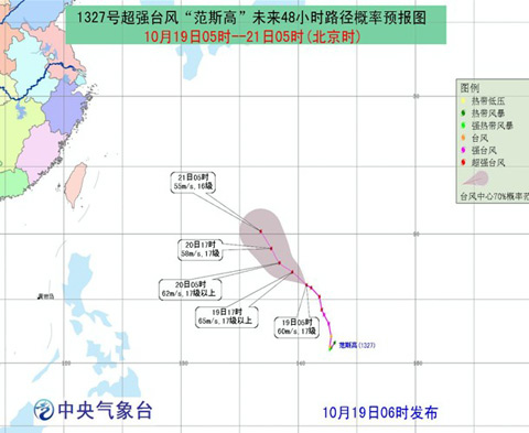 2013年27號臺風(fēng)范斯高將向西北方向移動