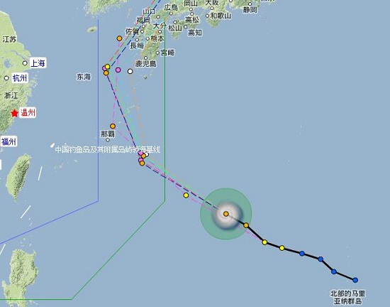 臺風(fēng)丹娜絲路徑圖 丹娜絲朝日本方向移動對我國無影響