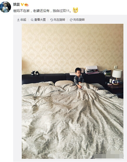姚晨調(diào)侃兒子單身 爸媽不在家 老婆還沒有 獨(dú)自過(guò)雙11