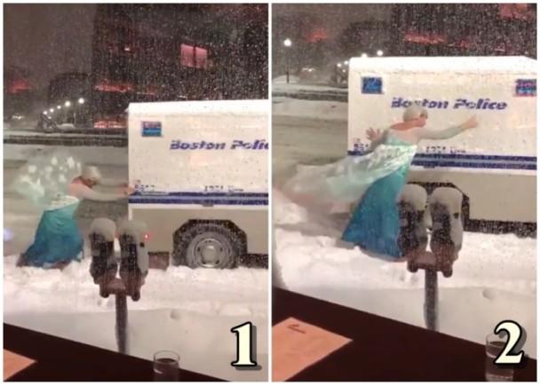 真人版冰雪奇緣！警用車卡在雪堆里 男“艾莎公主”神救援