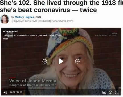 美國紐約102歲老婦兩次戰(zhàn)勝新冠